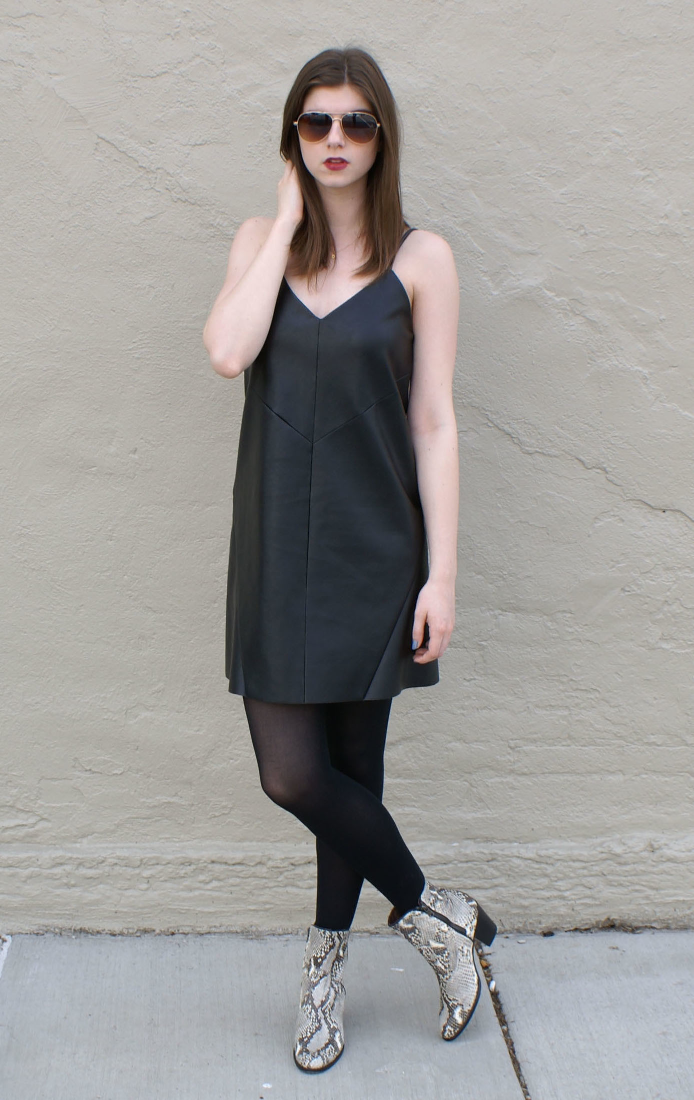 black dress with grey ankle boots