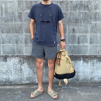Beige Canvas Backpack Outfits For Men: 