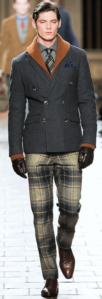 Tapered Prince Of Wales Checked Virgin Wool Blend Trousers