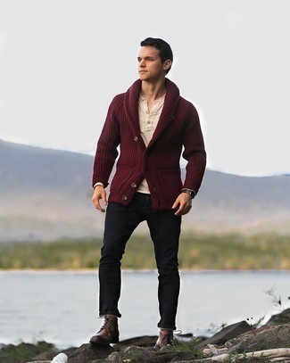 Cable Knit Cardigan With Shawl Collar