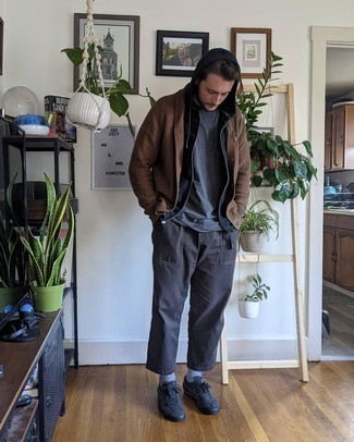 Brown Cardigan Outfits For Men: This combination of a brown cardigan and charcoal chinos is a solid bet when you need to look sharp but have no extra time to spare. And if you want to instantly play down this outfit with footwear, why not add a pair of charcoal canvas low top sneakers to this look?