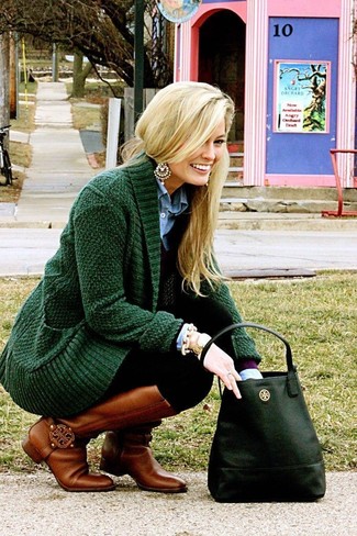 Dark Green Shawl Cardigan with Black Leggings Outfits (1 ideas & outfits)