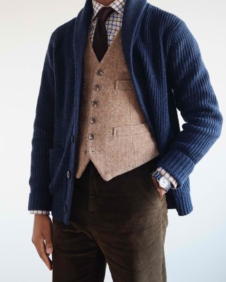 Shawl Collar Cotton And Linen Blend Cardigan
