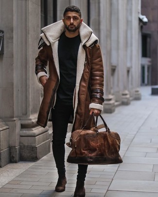 Leather Trimmed Shearling Coat