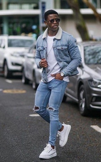 Light Blue Ripped Skinny Jeans With Light Blue Ripped Jeans Cold Weather  Outfits For Men In Their 30S (22 Ideas & Outfits) | Lookastic
