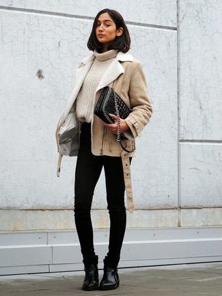 Colour Block Shearling Jacket In Cream