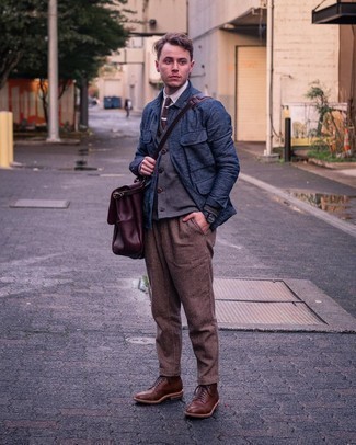 White Dress Shirt with Tobacco Leather Casual Boots Smart Casual Outfits For Men: A white dress shirt and brown wool chinos paired together are a good match. Introduce a pair of tobacco leather casual boots to the equation and ta-da: the ensemble is complete.