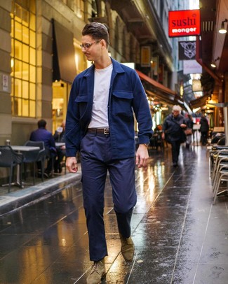 Navy Shirt Jacket with Navy Cargo Pants Outfits (9 ideas & outfits