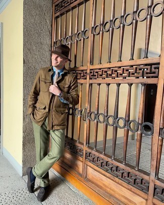 Dark Brown Wool Hat Outfits For Men: A brown shirt jacket and a dark brown wool hat are a wonderful outfit to keep in your menswear arsenal. If you want to immediately up this ensemble with one item, why not introduce a pair of dark brown canvas loafers to this ensemble?