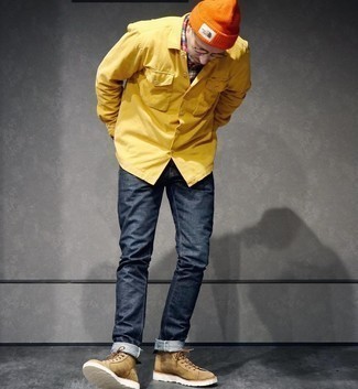 Plus Textured Overshirt In Mustard With Double Pockets