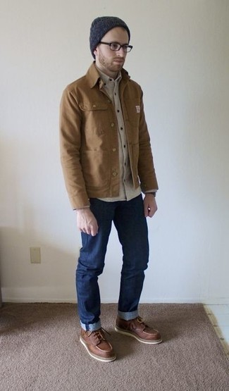 Panelled Shirt Jacket Brown