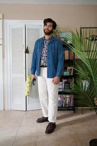 Navy Shirt Jacket Spring Outfits For Men: A navy shirt jacket and white chinos worn together are a perfect match. Complete your outfit with dark brown leather desert boots and the whole ensemble will come together. You can bet this combination is perfect come spring.