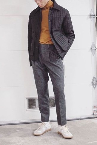 Flat Front Wool Trousers Light Gray