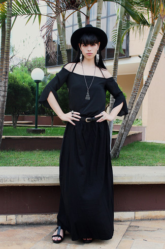 Layered Ruffled Maxi Skirt Black