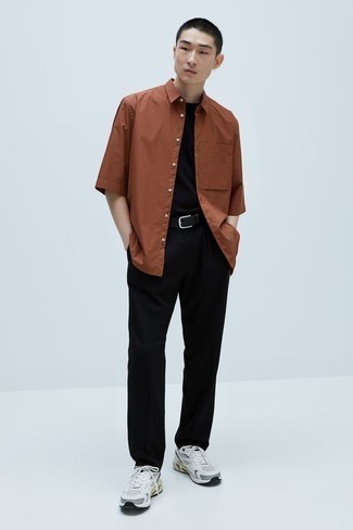 Brand Skinny Shirt In Rust Twill With Short Sleeves