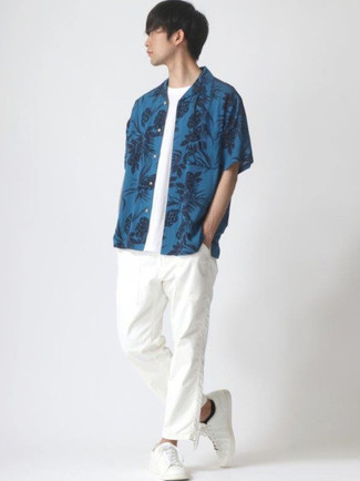 Danny Floral Short Sleeve Button Up Camp Shirt In Stream Blue At Nordstrom