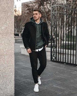 Dark Green Hoodie Outfits For Men: 