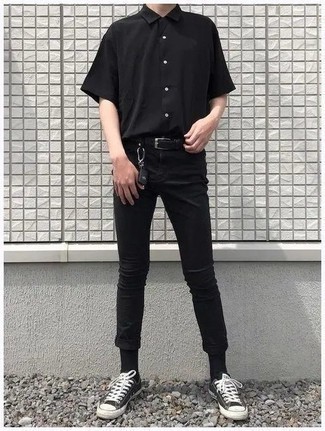 Comme Des Garons Shirt Black Oversized Cropped Sleeve Shirt