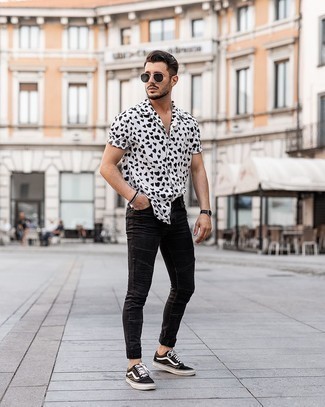 White And Black Floral Silhouettes Shirt