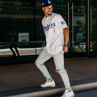 blue baseball jersey outfit