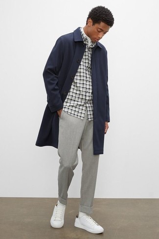 Navy Raincoat Casual Outfits For Men: 
