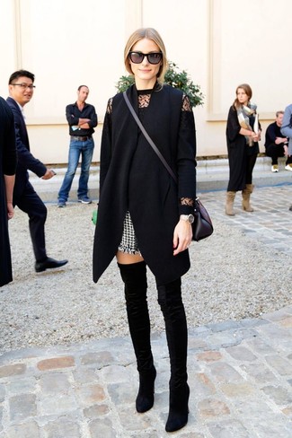 Black Velvet Over The Knee Boots Outfits: 