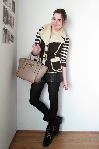 White and Black Horizontal Striped Crew-neck Sweater Outfits For Women: 