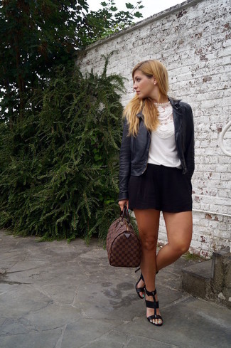 Brown Geometric Leather Crossbody Bag Outfits: 
