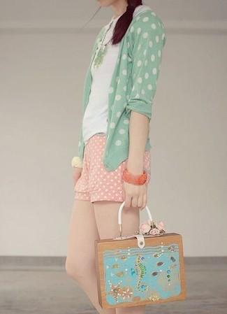 Mint Polka Dot Cardigan Outfits For Women: 