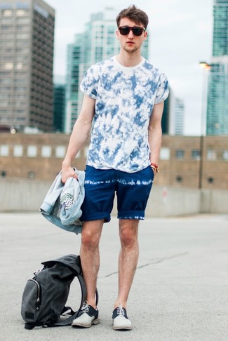 Navy Tie-Dye Shorts Outfits For Men: 