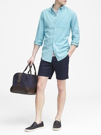 Navy Canvas Duffle Bag Outfits For Men: 