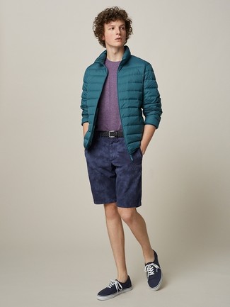 Dark Green Puffer Jacket Summer Outfits For Men: 