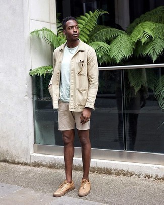 Beige Shirt Jacket Summer Outfits For Men: 