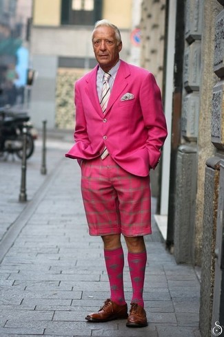 Hot Pink Blazer Outfits For Men: 