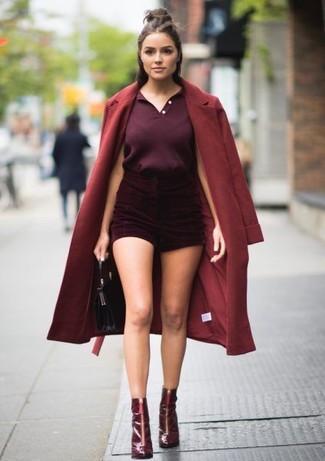 Burgundy Leather Ankle Boots Outfits: 