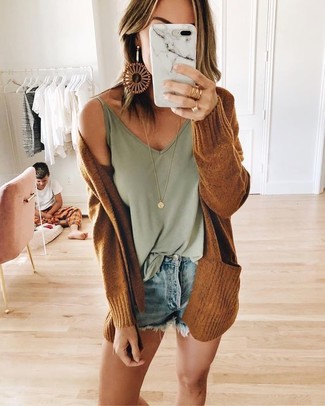 Tobacco Open Cardigan Outfits For Women: 