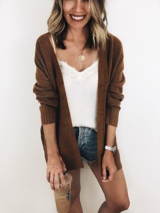 Tobacco Knit Open Cardigan Outfits For Women: 
