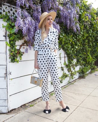 White and Black Polka Dot Jumpsuit Outfits: 