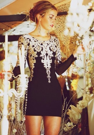 Black Embroidered Party Dress Outfits: 
