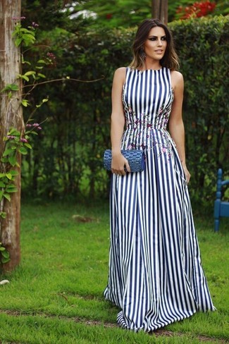 White and Black Vertical Striped Maxi Dress Outfits: 