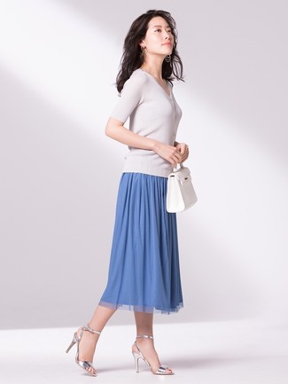 Blue Midi Skirt with Heeled Sandals Outfits: 