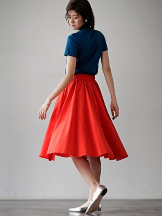 Red Pleated Midi Skirt Outfits: 