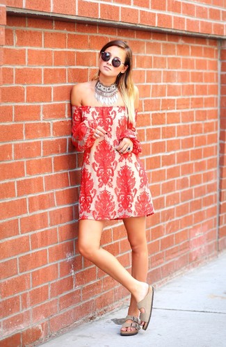 Red Lace Off Shoulder Dress Outfits: 