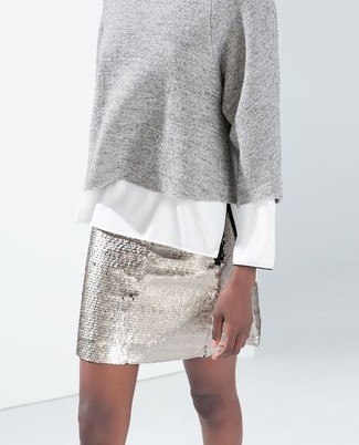 Silver Sequin Mini Skirt Outfits: 