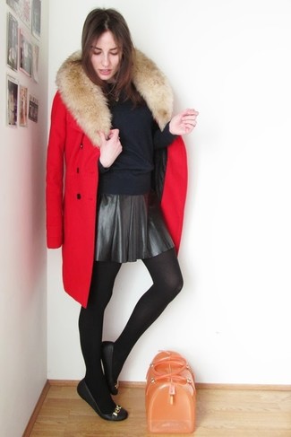 Black Leather Skater Skirt Chill Weather Outfits: 
