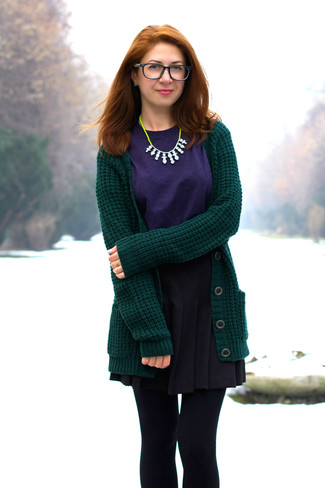 Dark Green Knit Cardigan Outfits For Women: 