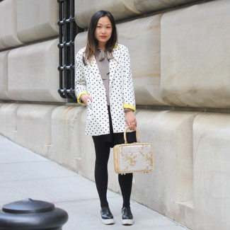 White and Black Polka Dot Blazer Outfits For Women: 