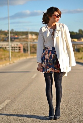 Navy Floral Skater Skirt Outfits: 