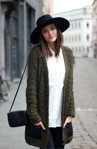 Olive Open Cardigan Outfits For Women: 