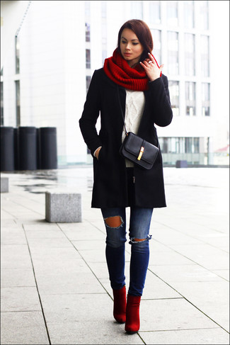 Burgundy Suede Ankle Boots Casual Outfits: 